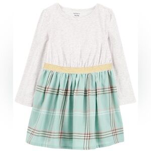 Carter’s Toddler Plaid Skirt Dress Gold Sparkle long sleeve Dress Size 3T